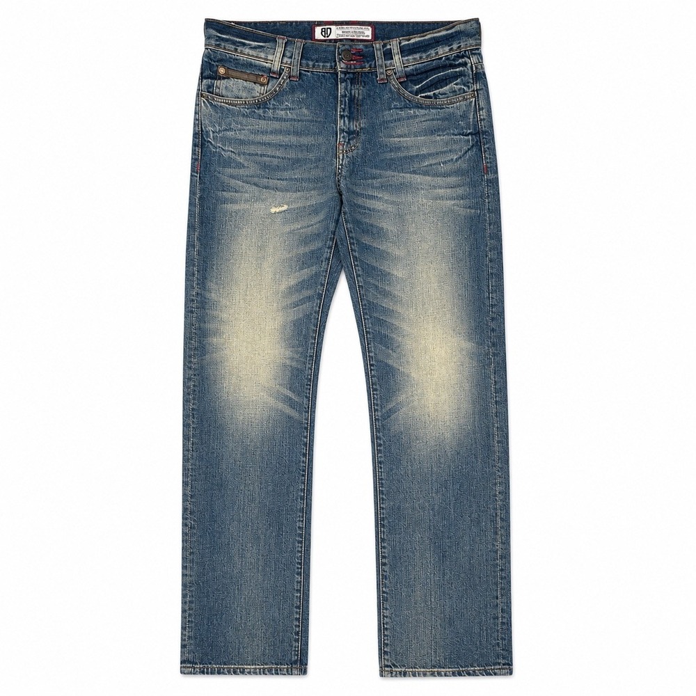 Artful Dodger Jeans Mens 34 Blue Y2K Embroidered Zipper Pocket Distressed Denim